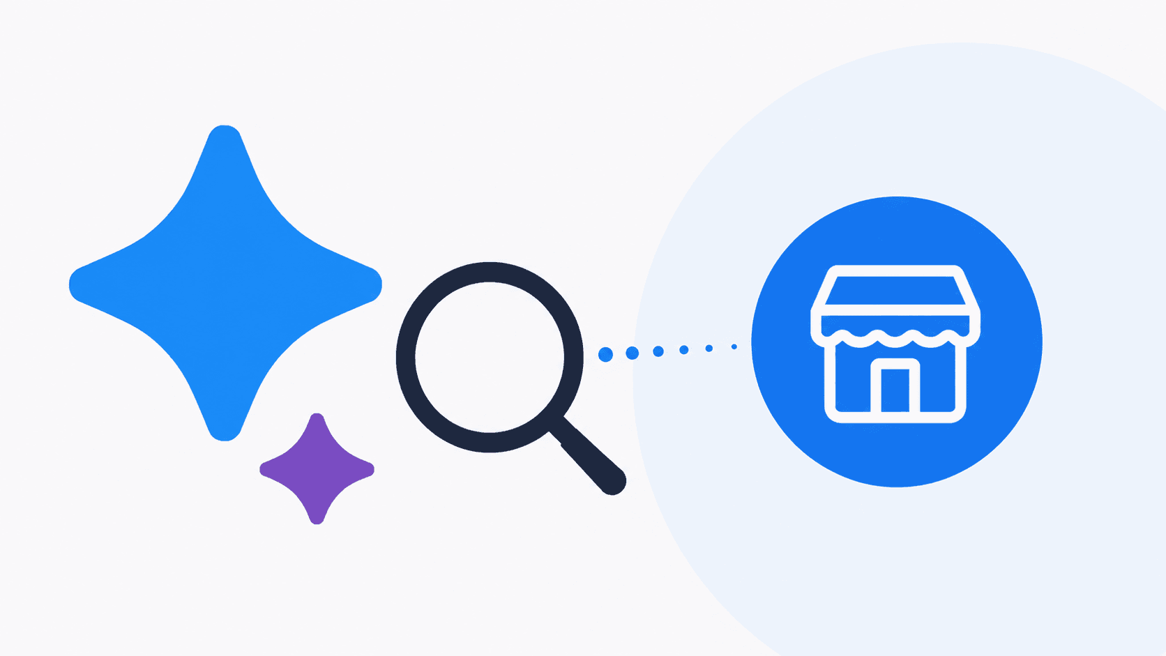 AI sparkles and a magnifying glass pointing at the Facebook Marketplace storefront icon