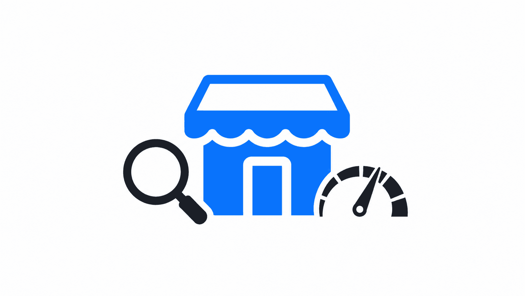The Facebook Marketplace storefront icon between a magnifying glass and a speedometer