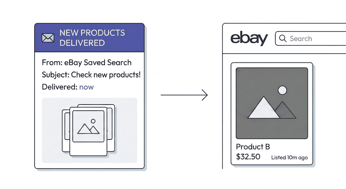 eBay saved search email arriving after the listing has aged
