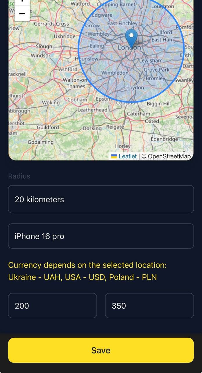 Lotify Facebook Marketplace alerts bot — set location, radius, and keywords in Telegram
