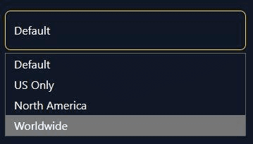 The Lotify item location dropdown with Default, US Only, North America and Worldwide options