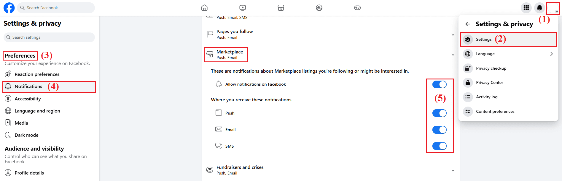 How to setup notification for Facebook Marketplace