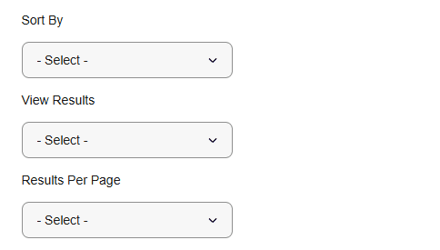 The Sort By, View Results and Results Per Page dropdowns