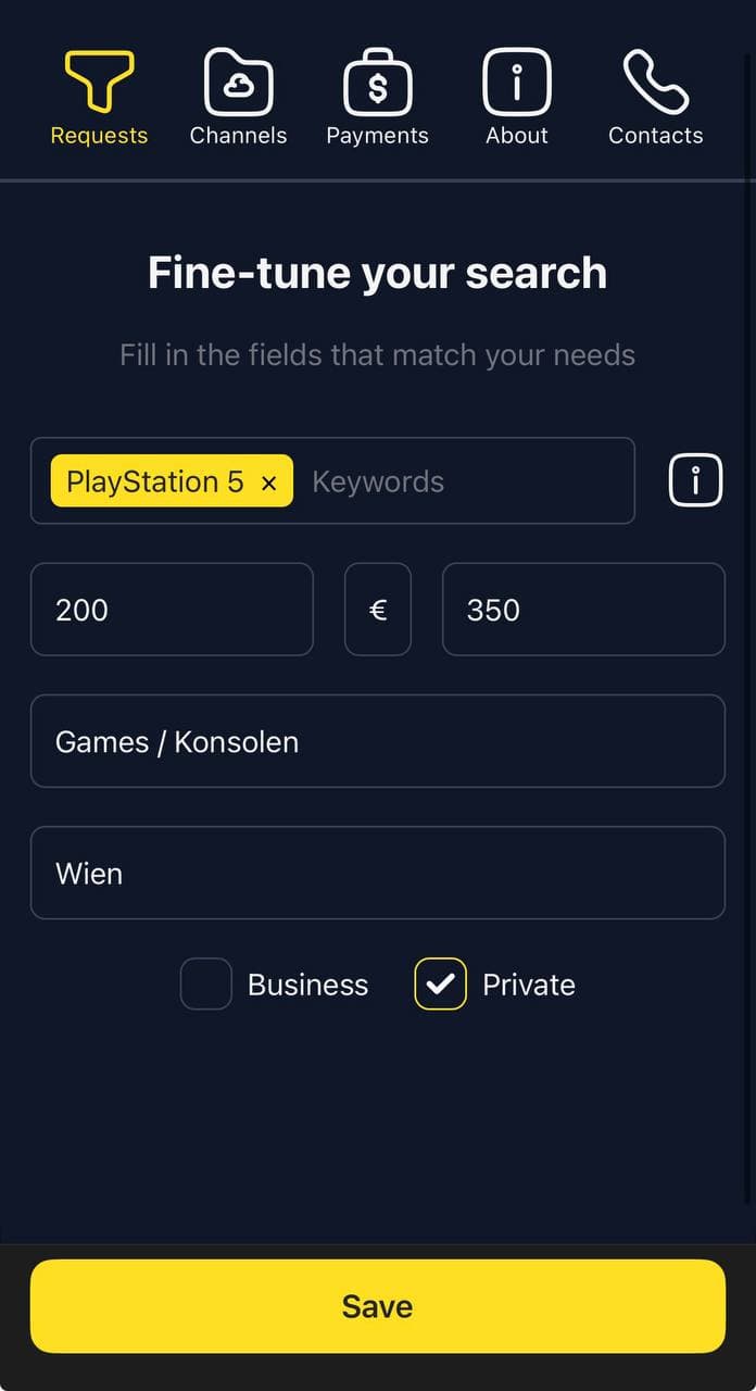 Lotify Willhaben alerts bot — fine-tune your search interface in Telegram