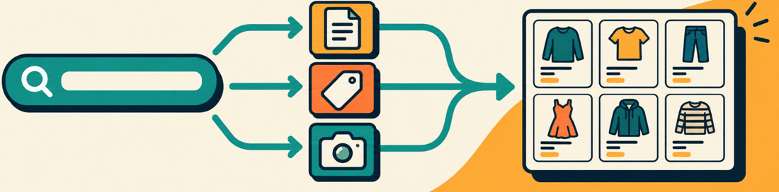 A listing can surface through its words, its tags or its photo.